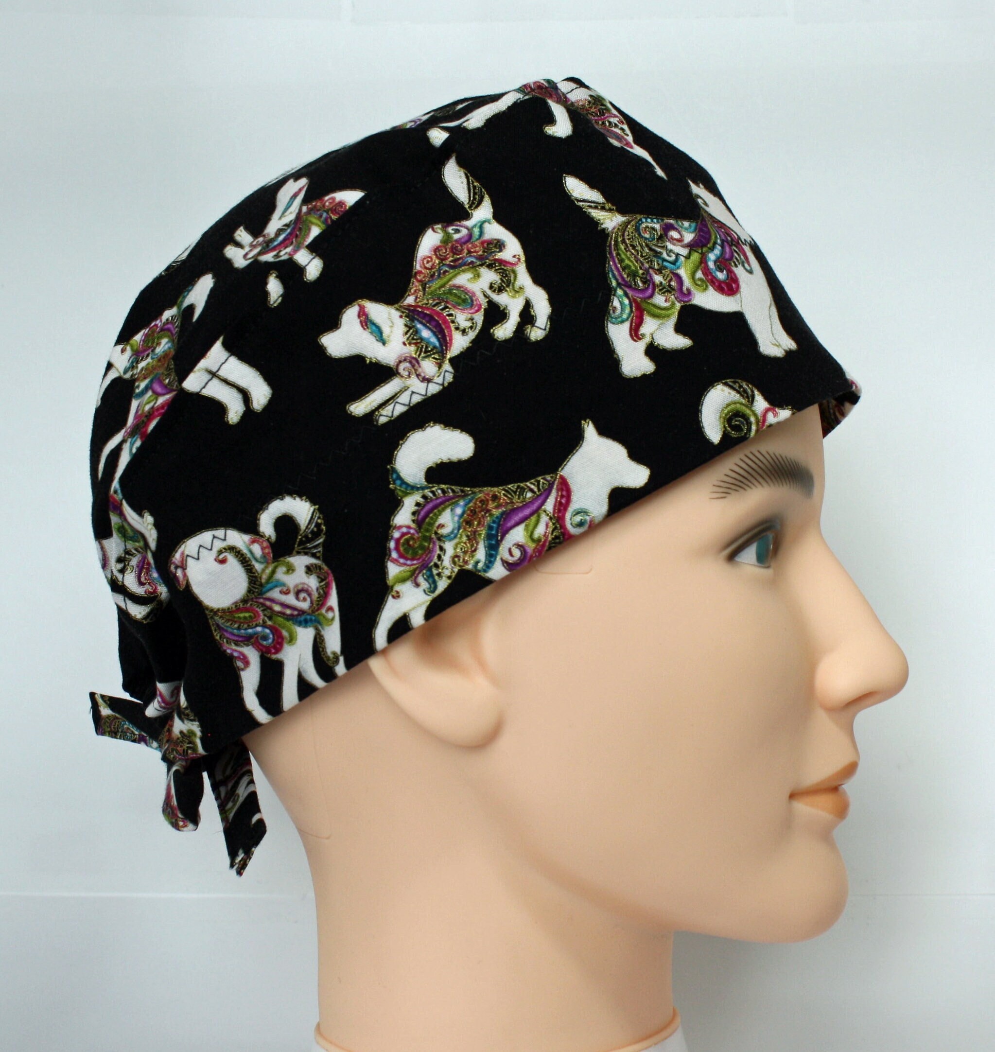 Dog Figures Surgical Scrub Cap: Tie Back Doctor/nurse Head 