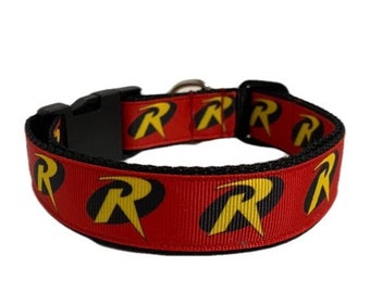 Handgefertigtes DC Comic Sidekick Robin Superheld Hundehalsband - Retro Batmans bester Freund