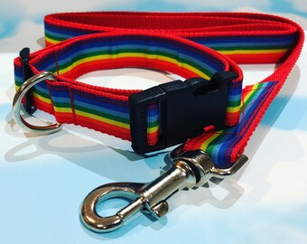 Gay Pride Dog Collar with matching lead / Handmade / Adjustable / Pet Lover / Gift Idea / Dog Paws / Dog Bone / Rainbow