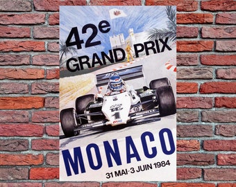 Vintage 1984 Monaco Grand Prix auto racing poster print