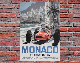 Vintage 1965 Monaco Grand Prix auto racing poster print