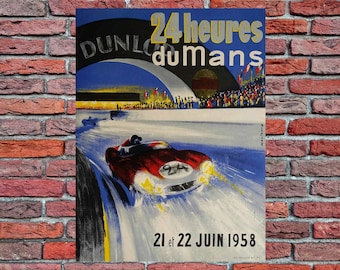 Vintage 1958 24 Hours Le Mans Grand Prix auto racing art poster print