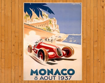 Vintage 1937 Monaco Grand Prix auto racing art poster print