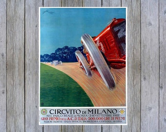 Vintage 1922 Milano Race Circuit auto racing art poster print