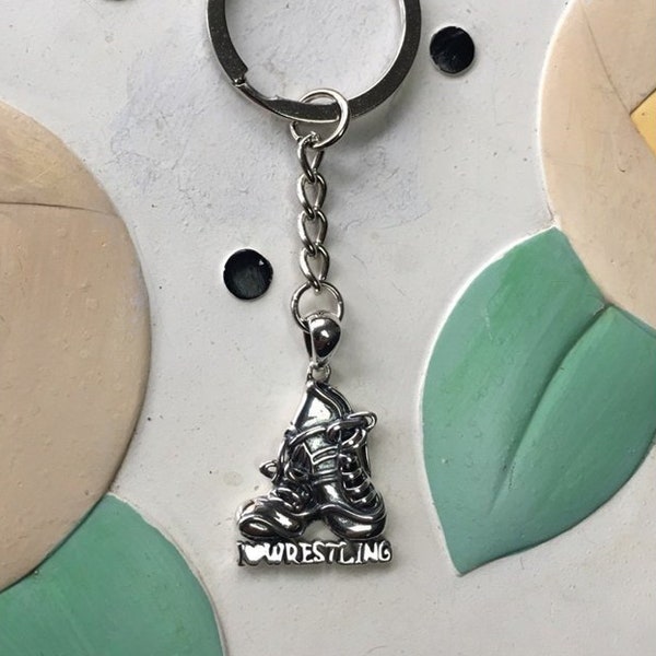 Sterling Silver "I Heart Wrestling" Charm Keychain - FREE SHIPPING - Shipped After Christmas 2019