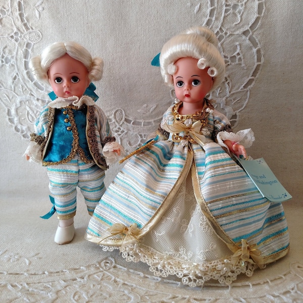 George and Martha Washington, LE, HTF, Madame Alexander, Vintage, 8" Doll Set, Box, Wrist Tag, COA, Paperwork