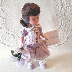 Silk Garden Flower, HTF, Madame Alexander, 8" Doll, Silk Dress, Lace Reticule Accessory, Box, Wrist Tag, Paperwork