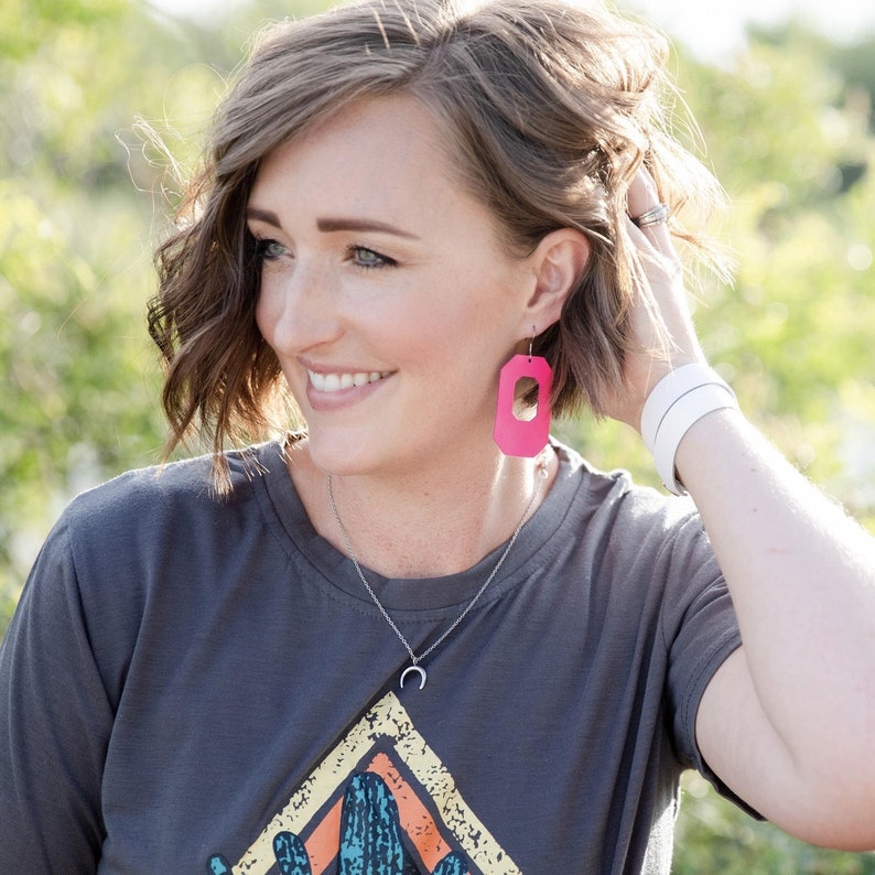 Neon Pink New York Leather Earring