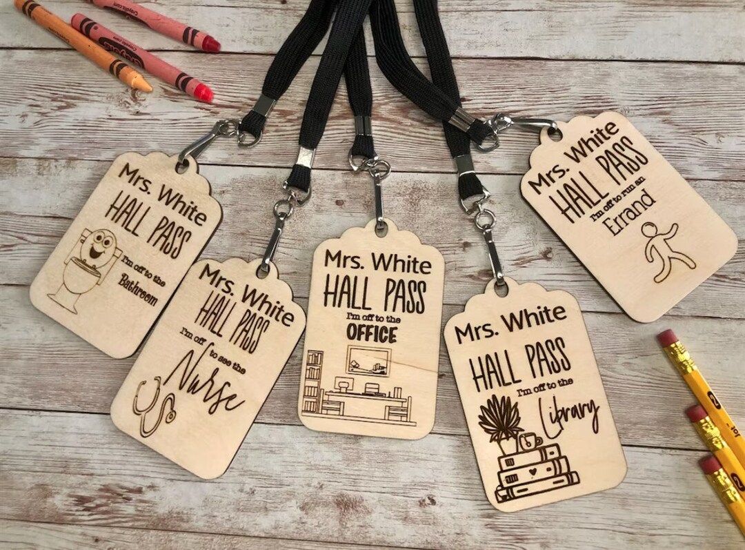 Personalized Wooden Hall Pass Set Teacher's Classroom Lanyard Hall Pass Collection Etsy