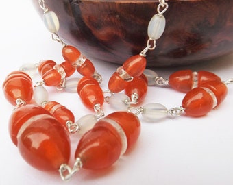 Collar de cristal naranja estilo art déco de los años 20, collar de cuentas de cristal, collar de cuentas de cristal naranja transparente, plata de ley, para un regalo de cumpleaños