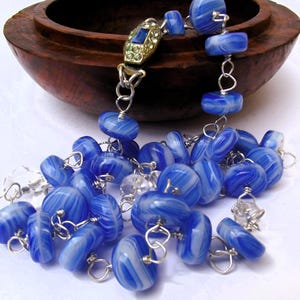1930s Art deco repurposed blue swirl glass necklace, antique antique glass necklace, 1930s antique glass necklace, for a gift, for her