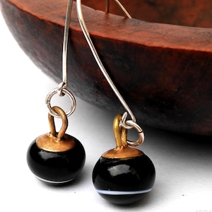 1920s Glass Sphere Black Button Earrings Antique Art deco Jewellery