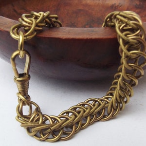 jaren 1920 art-deco dubbele schakel messing armband, messing armband met horlogesluiting, messing art-deco armband, voor een verzamelaar, voor een verjaardag