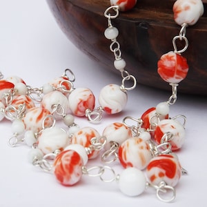 jaren 1930 art deco hergebruikte rood-witte glazen ketting, ketting met glazen kralen, rood witte kralen ketting, antieke ketting jaren 1930, voor een cadeau