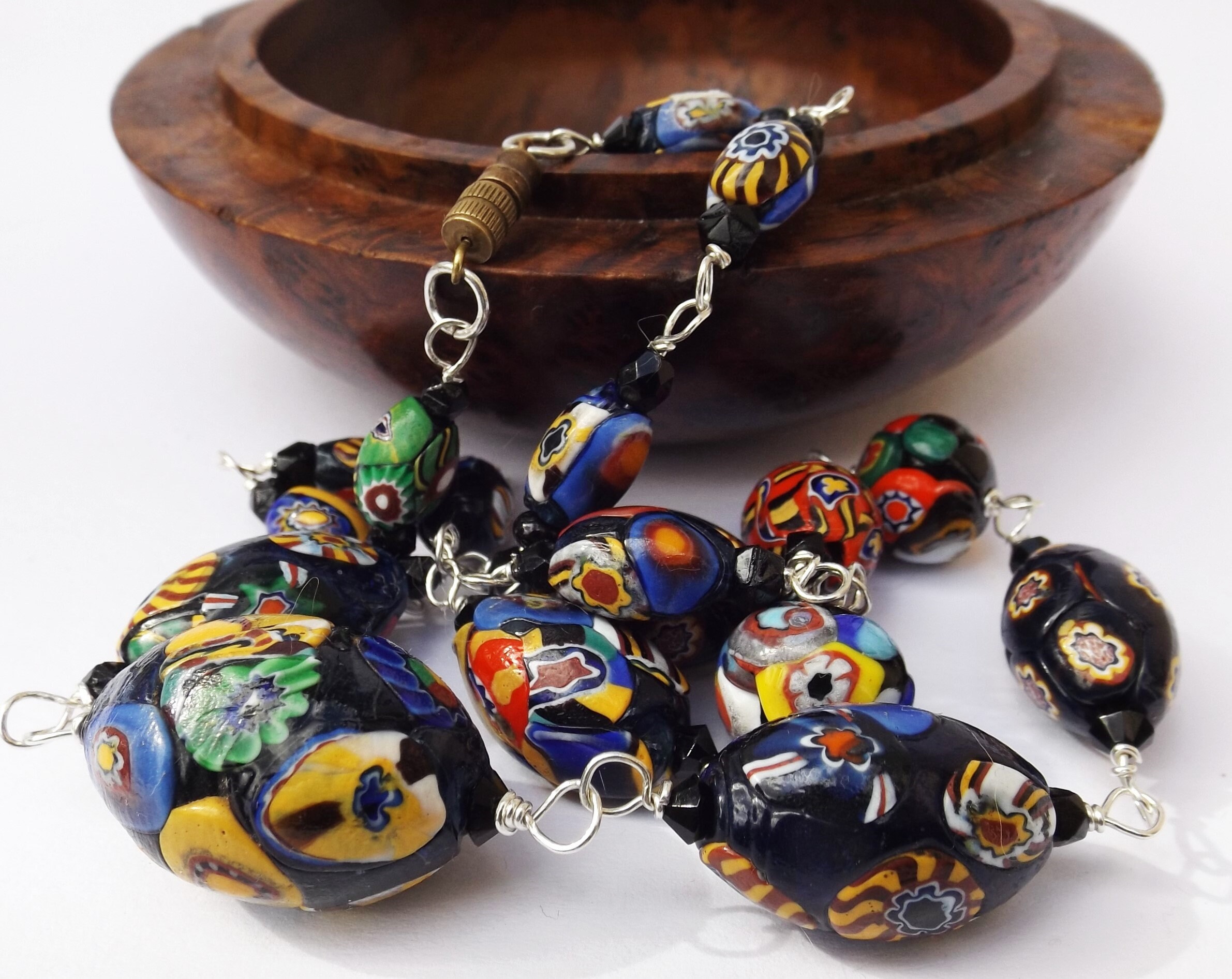 1900 old glass millefiori necklace, Victorian millefiori glass beaded necklace, glass antique necklace, for a birthday, for a birthday