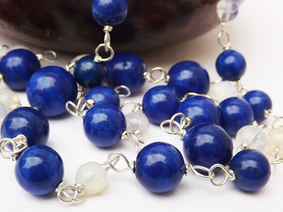 1930s Art deco blue white glass necklace, glass b… - image 3