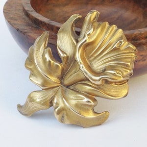 French 1920s Art Deco iris dress clip, brass dress clip, flower brass dress clip, vintage dress clip floral  dress clip, for a birthday gift
