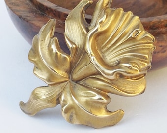 Pinza para vestido de iris de latón estilo art déco francés - Pinza floral de los años 20, joya floral, para regalo