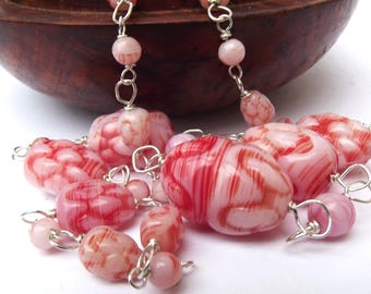 1930s Pink Glass Repurposed Necklace Art Deco Antique Jewellery