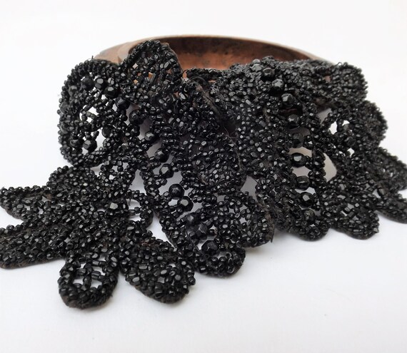 Victorian 1900 black beaded dress collar, beaded c