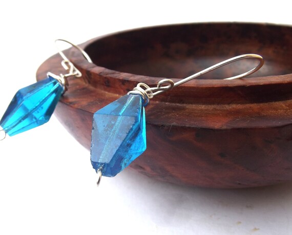 Ancienne Paire De Boucles D'oreilles Pendantes 19e Siècle - Verre Noir Et Argent Massif - Style Deuil