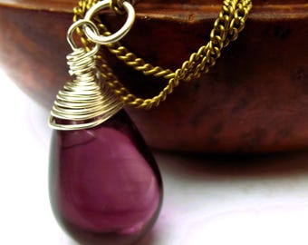 1930s Purple Glass Repurposed Pendant Antique Art Deco Jewellery