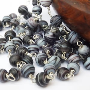 Jaren 1920 art deco hergebruikte paars grijze ketting, lange ketting met glazen kralen, ketting van ruw glas, ketting zonder sluiting, als cadeau, voor verjaardag