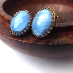 1930s Art deco blue clip on earrings, Antique bold blue glass clip on earrings,  1800 antique blue glass earrings, for a gift, for her
