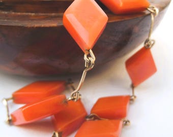 Collar Art Déco de cristal naranja de los años 30, cadena de cuentas de cometa, joyería antigua