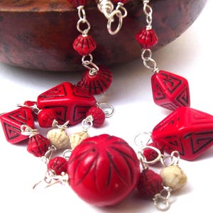 1920s Art deco repurposed Neiger glass necklace,  1920s red and white glass necklace, Neiger 1920s glass necklace, gift for her