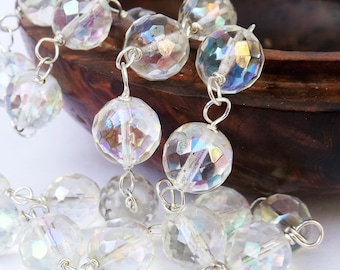 1930s Art deco large AB crystal glass necklace, crystal glass beaded necklace, Art deco crystal necklace, crystal necklace, for a gift