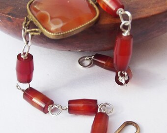 Victorian Repurposed Agate Bracelet: Antique Brass & Sterling Silver
