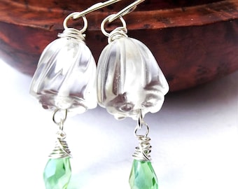 1930s Art Deco Crystal Flower Repurposed Earrings Antique Jewellery