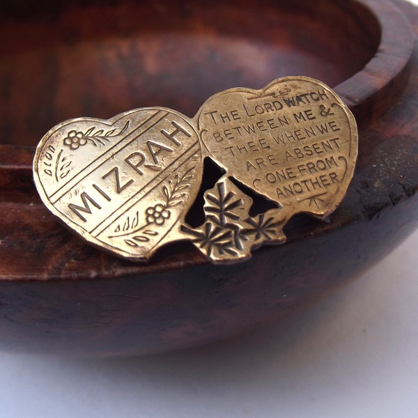 1914 WW1 Mizpah love token broche, Mizpah WW1 love token bijoux, bijoux des amoureux en laiton, pour le collectionneur.