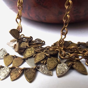 1920s shield rose metal necklace, rose metal necklace, brass metal rose necklace, antique necklace, for a gift. for a mum, for a wife