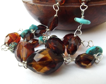 1930s Glass Gemstone Repurposed Necklace Antique Art Deco Jewellery