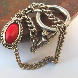 1930s Art deco watch chain with orange glass fob, antique watch chain with glass fob, Art deco watch accessory, pocket watch accessory, gift
