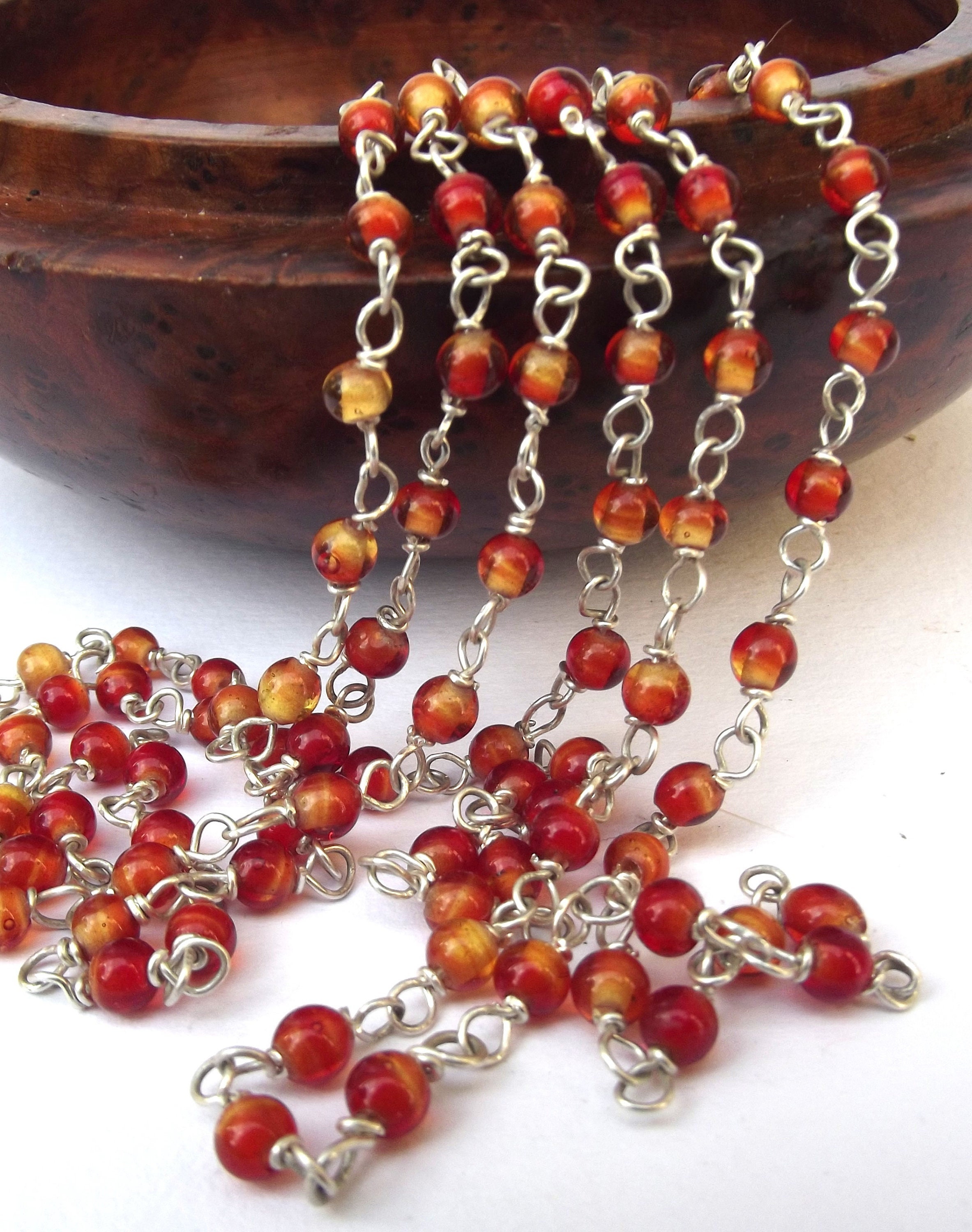 1930年代アールデコガラスビーズネックレス：オレンジレッド