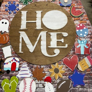 Home interchangeable door hanger with 20 attachments and home sign
