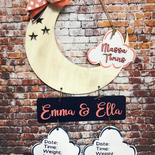 Hospital Door Hanger // Moon Cloud Stars // Baby Boy Etsy