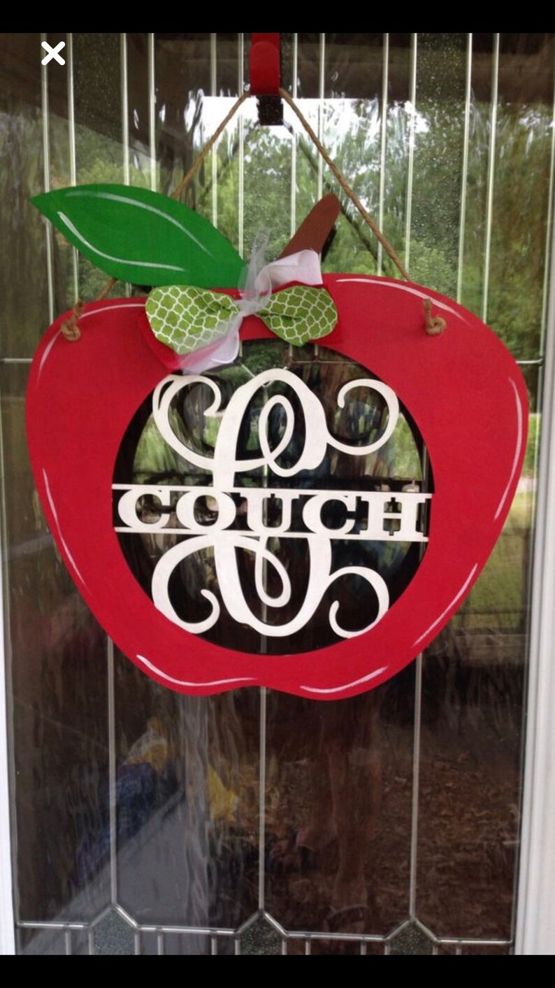 Apple Door Hanger Teacher Gift Door Hanger Monogram Etsy