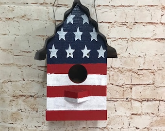 American Flag Birdhouse: Patriotic Folk Art Style