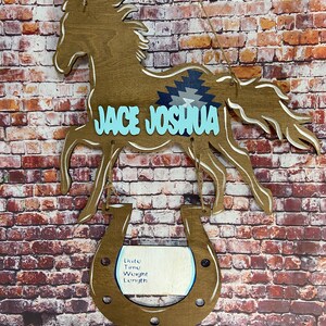 Horse/bronco and horseshoe baby door hanger