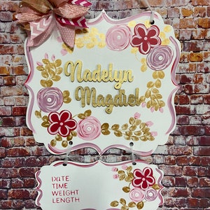 Pink/gold baby hospital door hanger