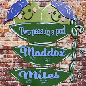 Two peas in a pod hospital baby door hanger for twins