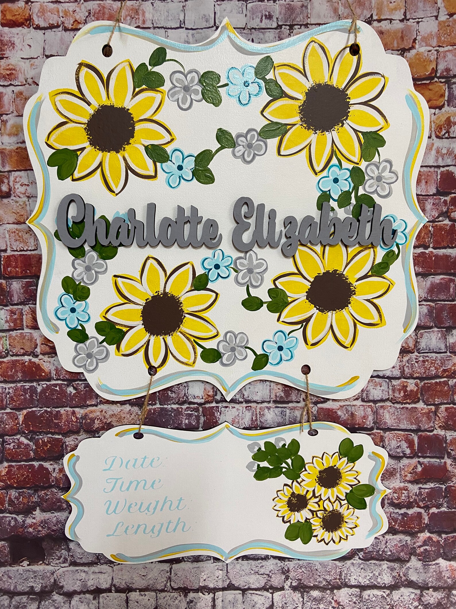 Sunflowers with pink and grey hospital baby door hanger Etsy