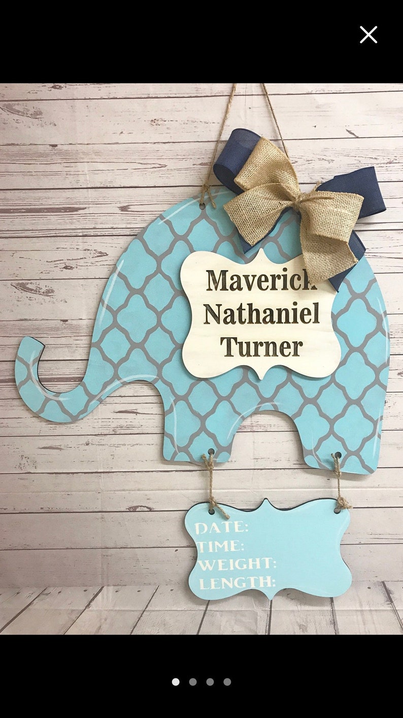 Elephant Baby door hanger hospital announcementbirth Etsy