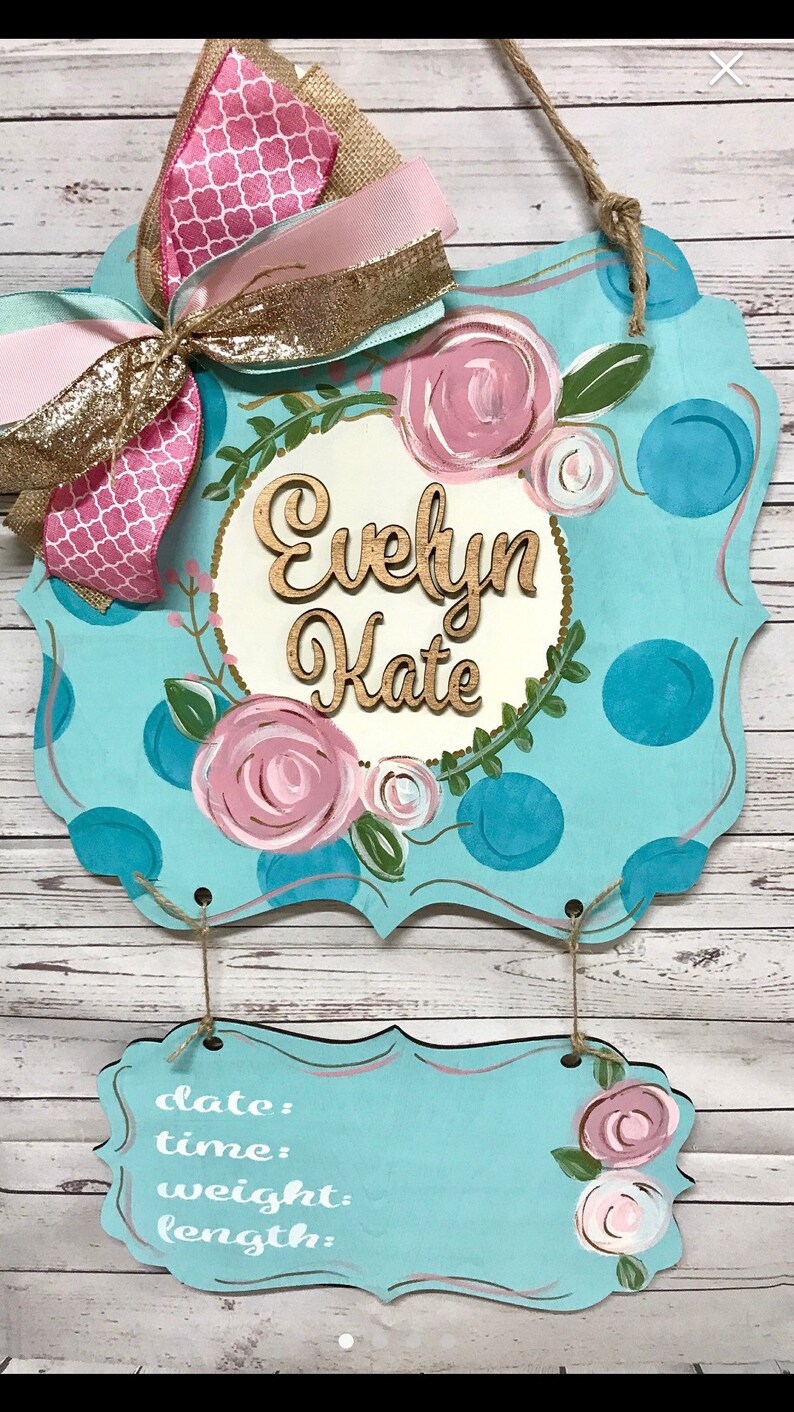 personalized gift ideas nursery Baby door hanger hospital birth stats,