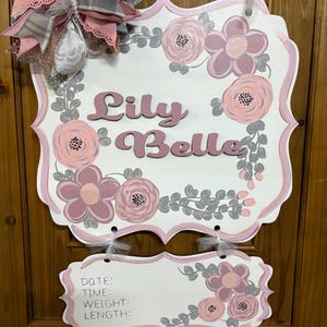 Mauve/pinks and grey baby door hanger