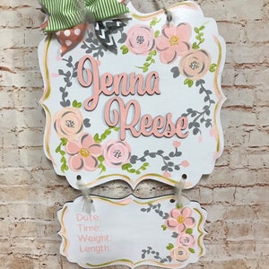 Peachie/pink baby hospital door hanger